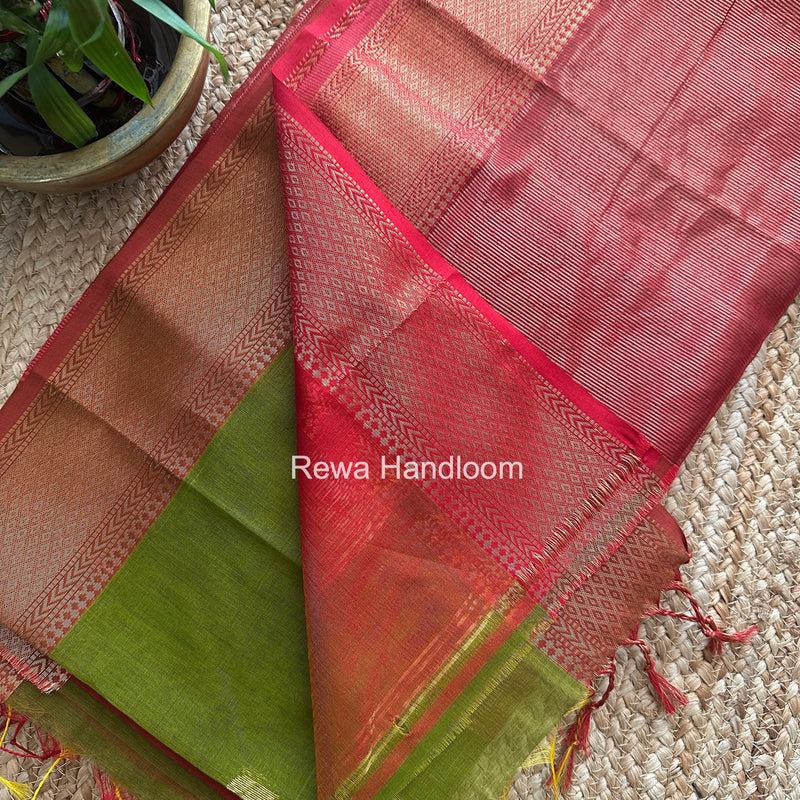 Maheshwari Mehndi Green Lotus Shaded Butta Saree SLB09