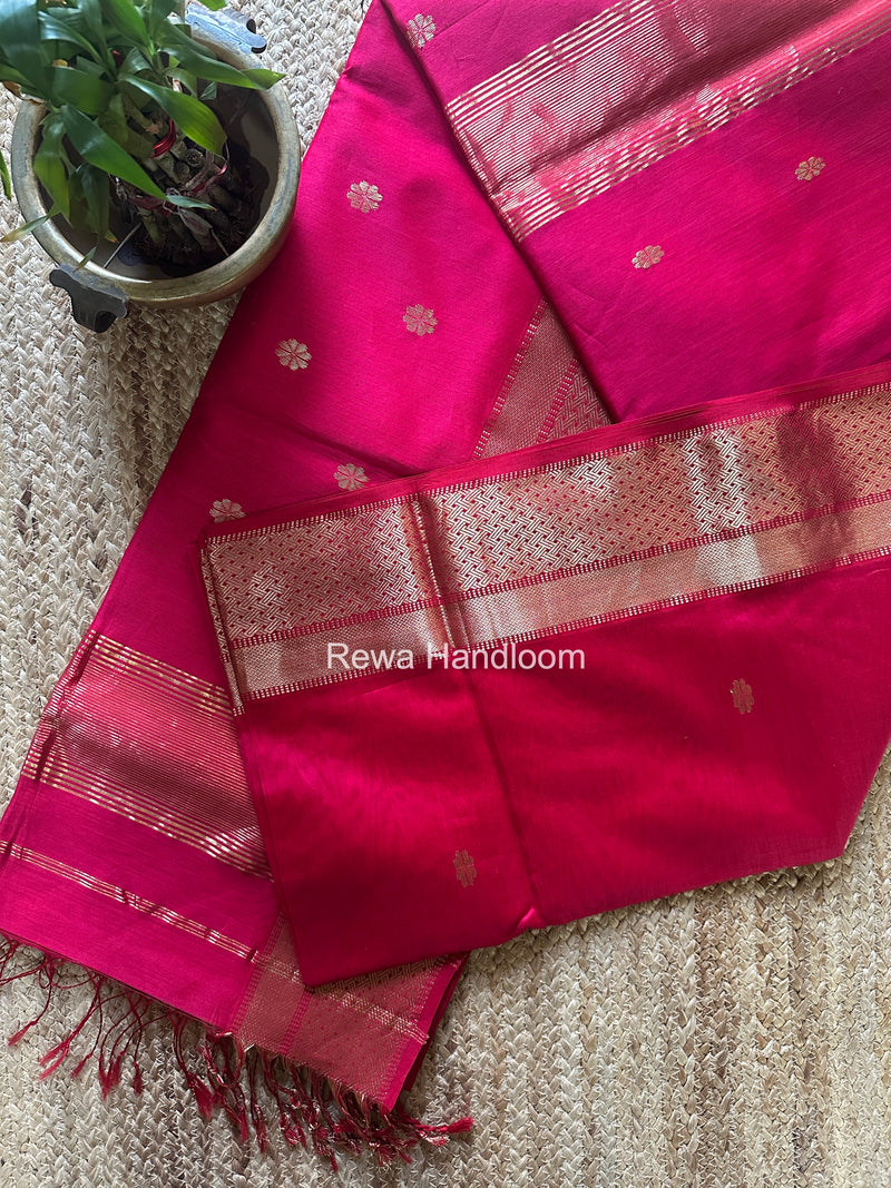 Rani Pink Flower Butti Maheshwari Saree JBS046