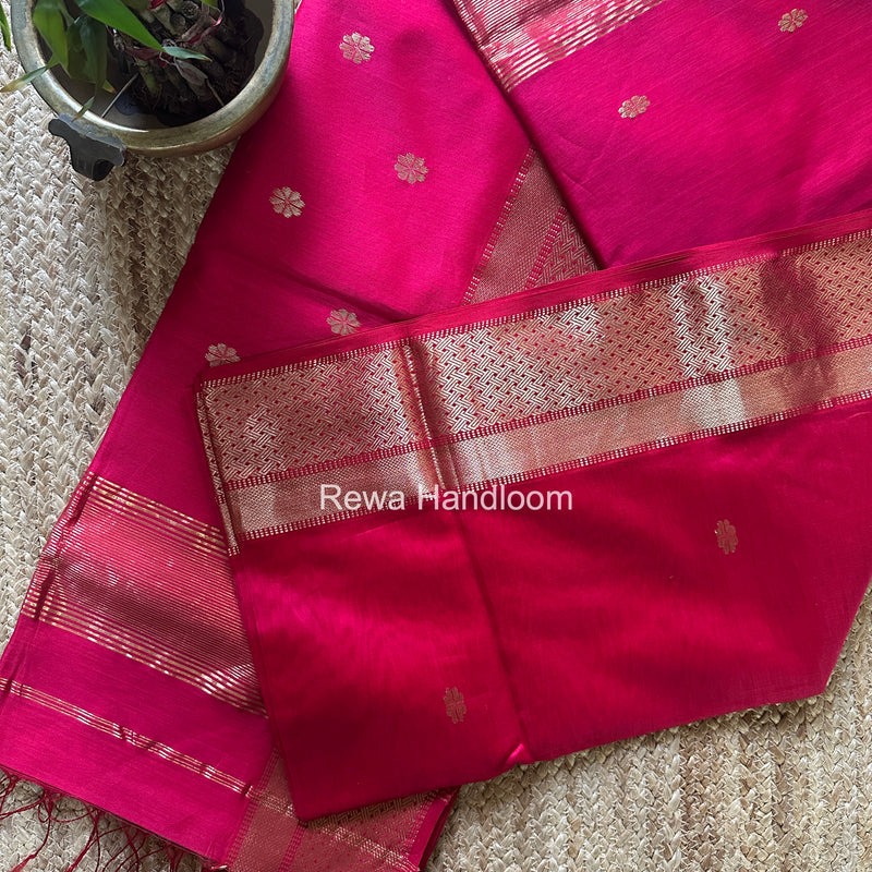 Rani Pink Flower Butti Maheshwari Saree JBS046