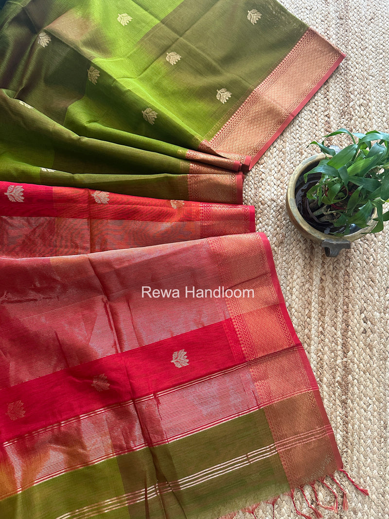 Maheshwari Mehndi Green Lotus Shaded Butta Saree SLB09