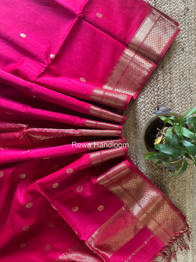 Rani Pink Flower Butti Maheshwari Saree JBS046