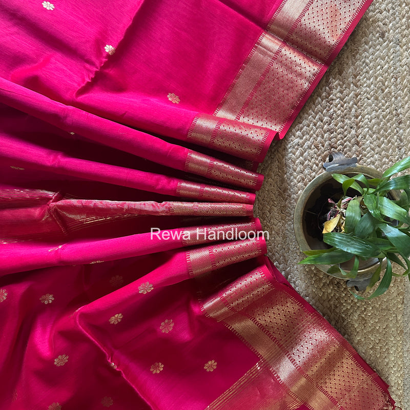 Rani Pink Flower Butti Maheshwari Saree JBS046