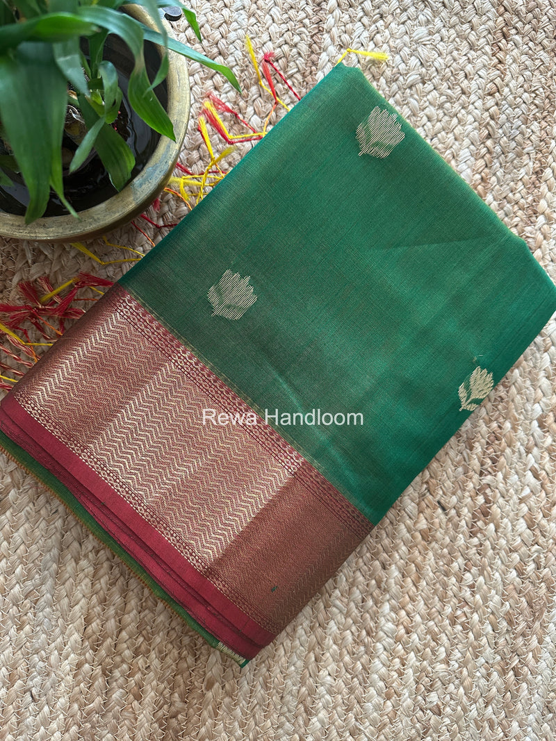 Maheshwari Bottle Green Lotus Shaded Butta Saree SLB08