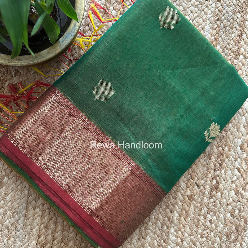 Maheshwari Bottle Green Lotus Shaded Butta Saree SLB08