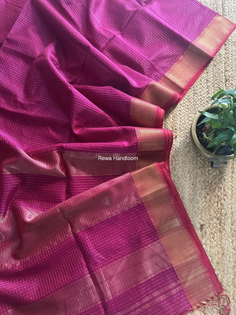 Maheshwari Magenta Zari Checks Saree ZCHX397