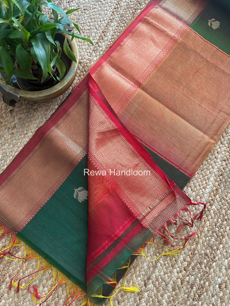 Maheshwari Bottle Green Lotus Shaded Butta Saree SLB08