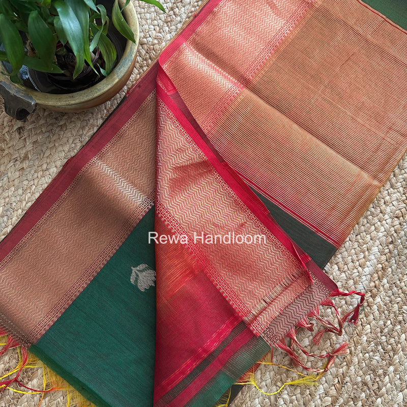 Maheshwari Bottle Green Lotus Shaded Butta Saree SLB08