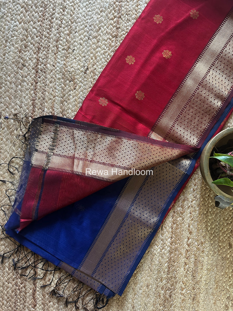 Maheshwari Blue Flower Butti Saree JBS038