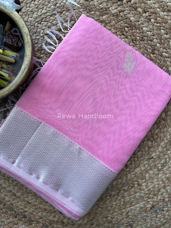 Maheshwari Baby Pink Silver Butti Saree SGSB010