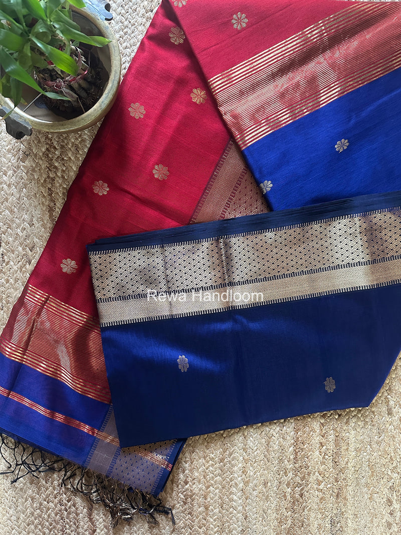 Maheshwari Blue Flower Butti Saree JBS038
