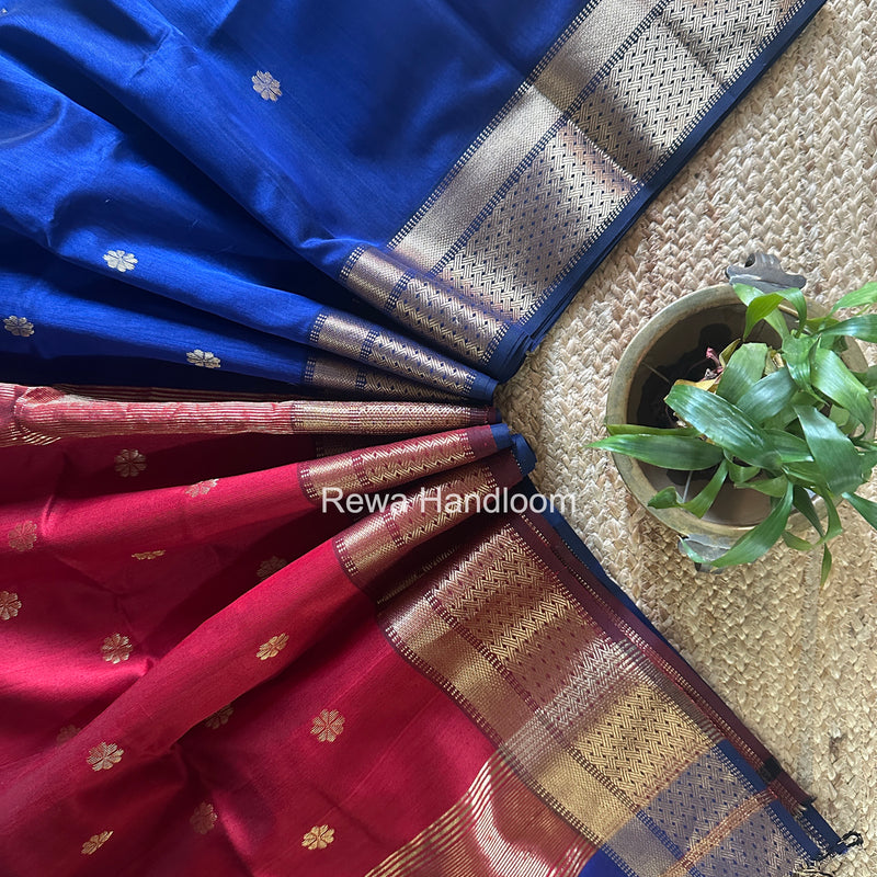 Maheshwari Blue Flower Butti Saree JBS038
