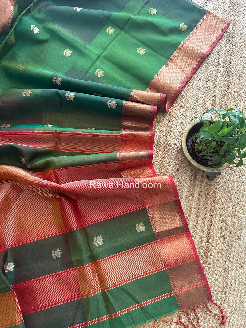 Maheshwari Bottle Green Lotus Shaded Butta Saree SLB08
