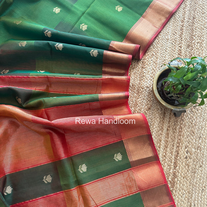 Maheshwari Bottle Green Lotus Shaded Butta Saree SLB08