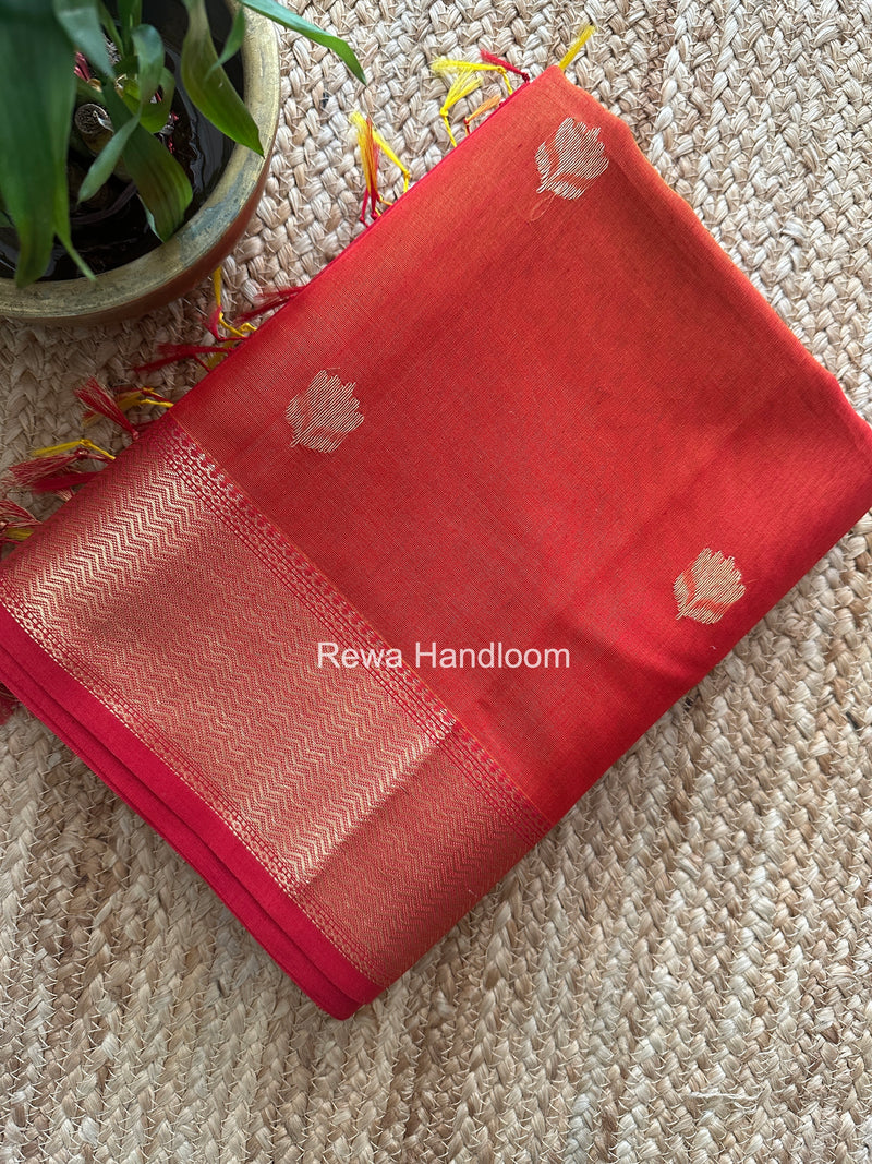 Maheshwari Red Lotus Shaded Butta Saree SLB07