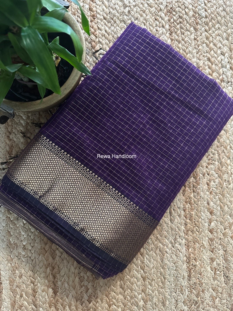 Maheshwari Purple Zari Checks Saree ZCHX399