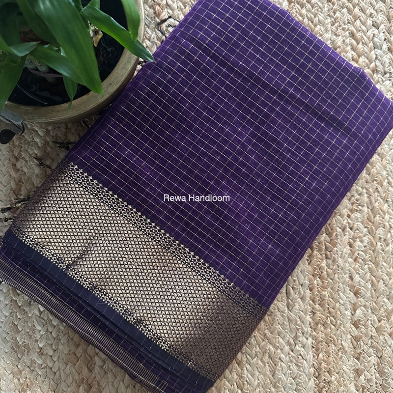 Maheshwari Purple Zari Checks Saree ZCHX399