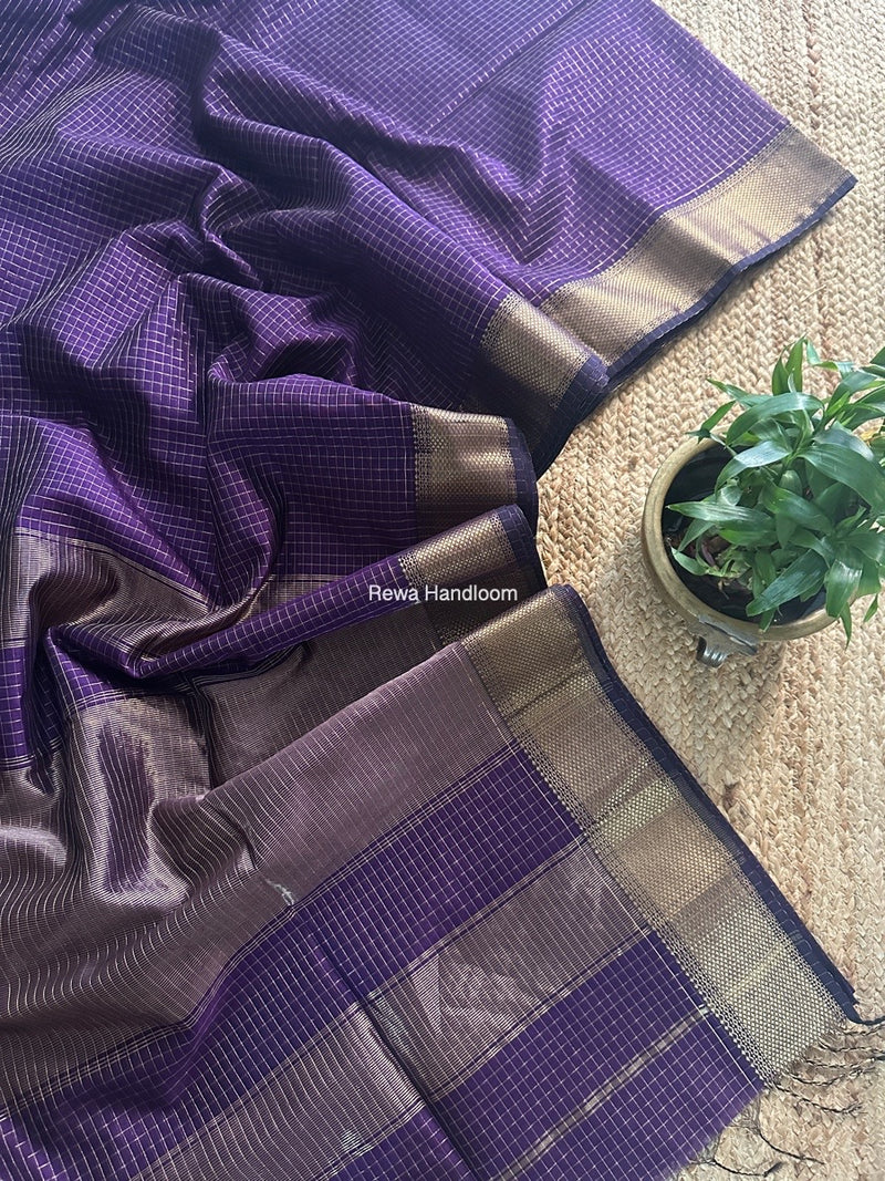 Maheshwari Purple Zari Checks Saree ZCHX399