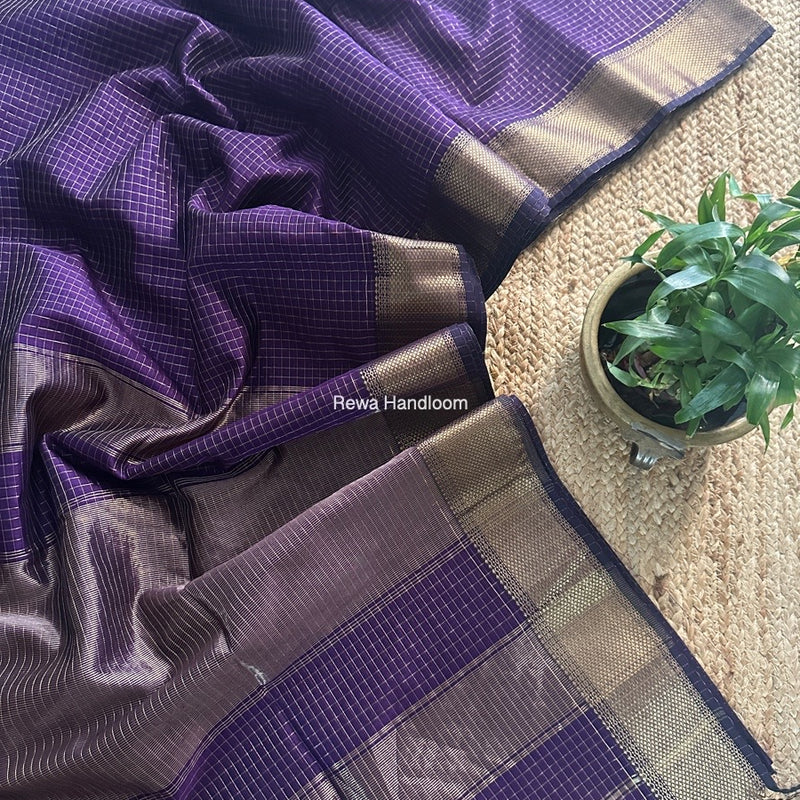 Maheshwari Purple Zari Checks Saree ZCHX399
