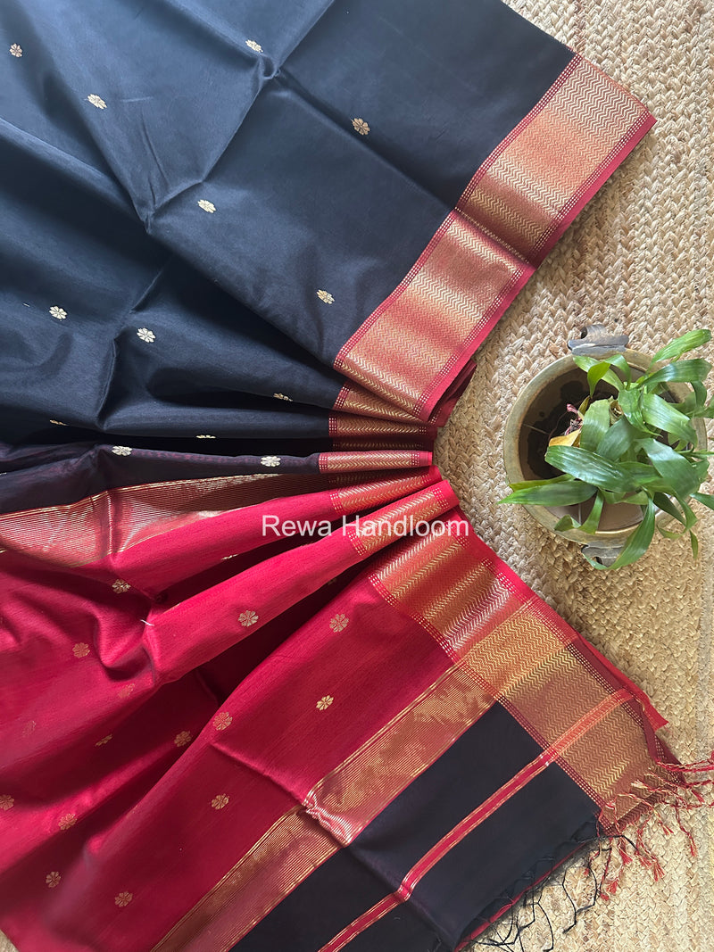 Maheshwari Black Flower Butti Saree JBS0111