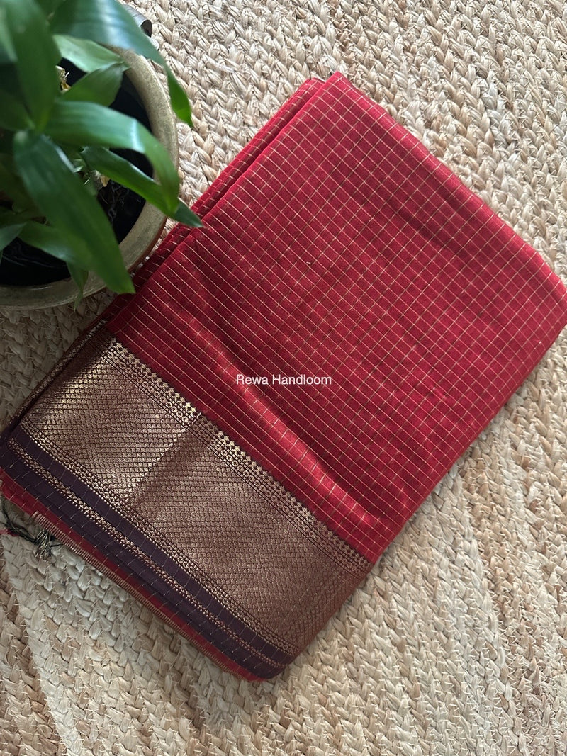 Maheshwari Maroon Zari Checks Saree ZCHX400