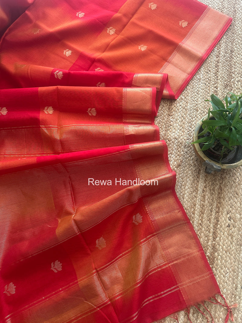 Maheshwari Red Lotus Shaded Butta Saree SLB07