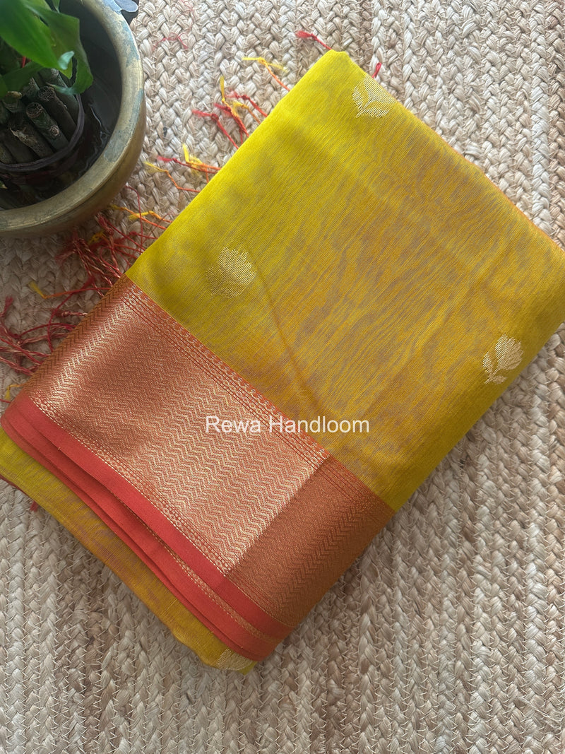 Maheshwari Mustard Yellow Lotus Shaded Butta Saree SLB06
