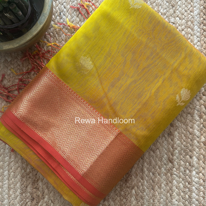 Maheshwari Mustard Yellow Lotus Shaded Butta Saree SLB06