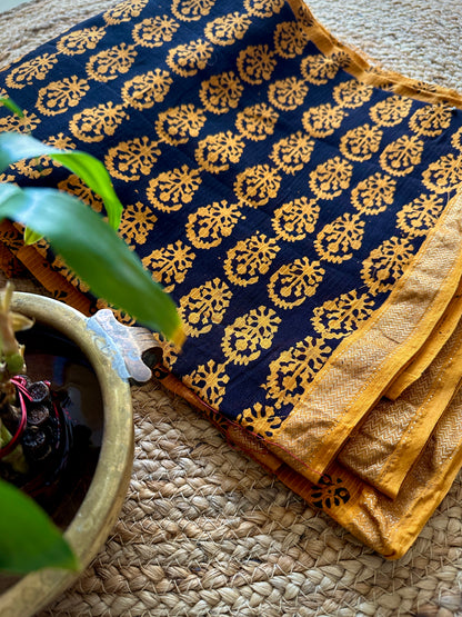 Maheshwari Black- Yellow Bagh Print Suit