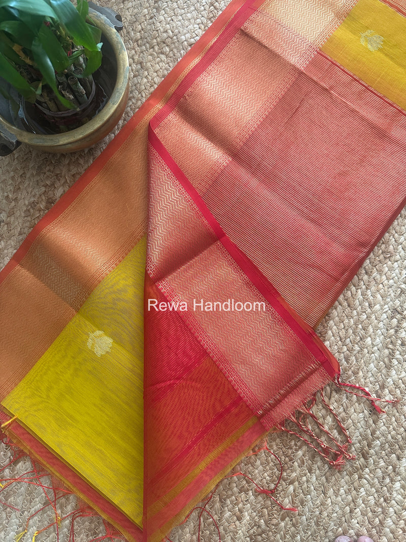 Maheshwari Mustard Yellow Lotus Shaded Butta Saree SLB06