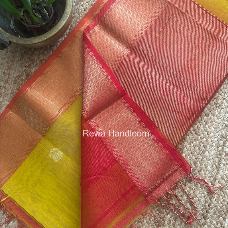 Maheshwari Mustard Yellow Lotus Shaded Butta Saree SLB06