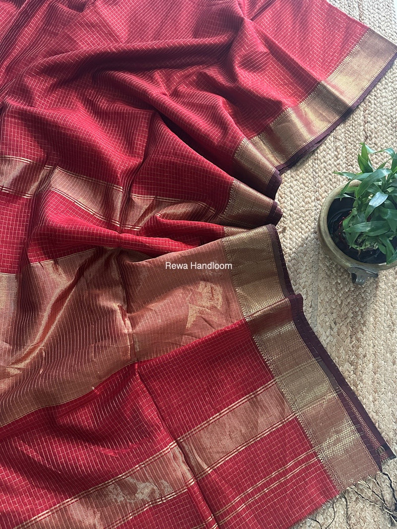 Maheshwari Maroon Zari Checks Saree ZCHX400