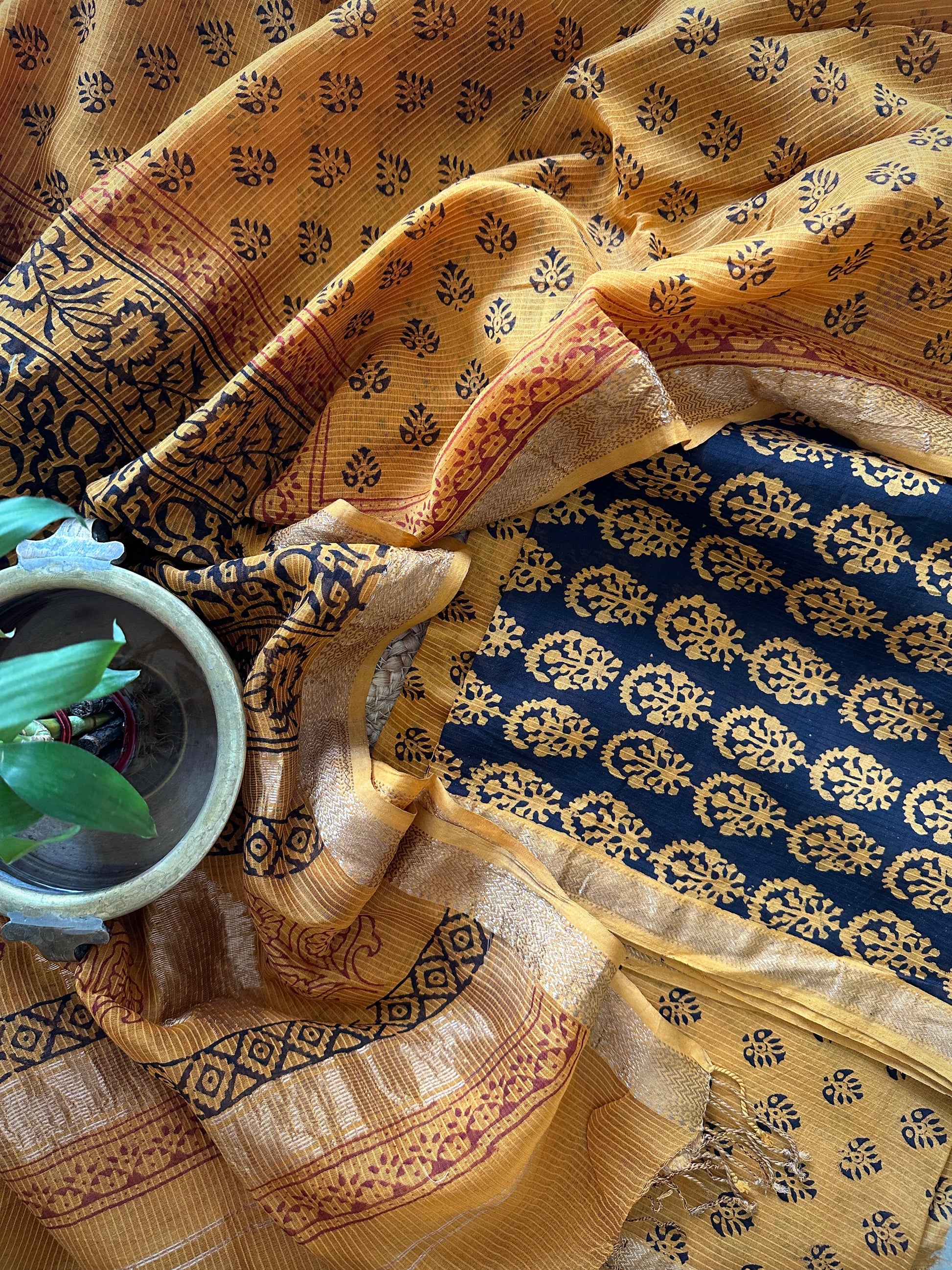 Maheshwari Black- Yellow Bagh Print Suit