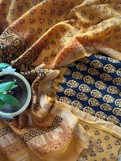 Maheshwari Black- Yellow Bagh Print Suit