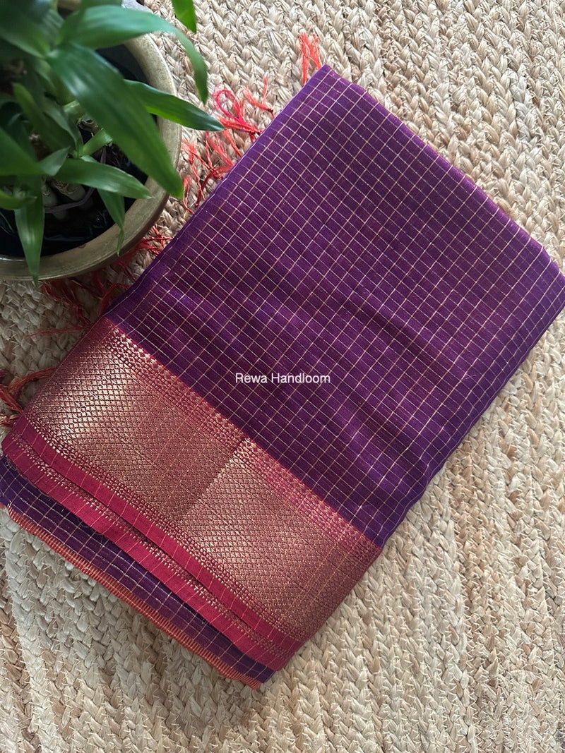 Maheshwari Purple Zari Checks Saree ZCHX401