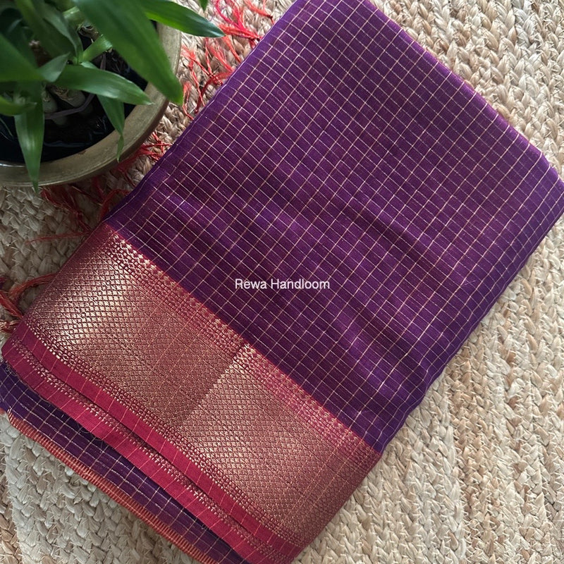 Maheshwari Purple Zari Checks Saree ZCHX401