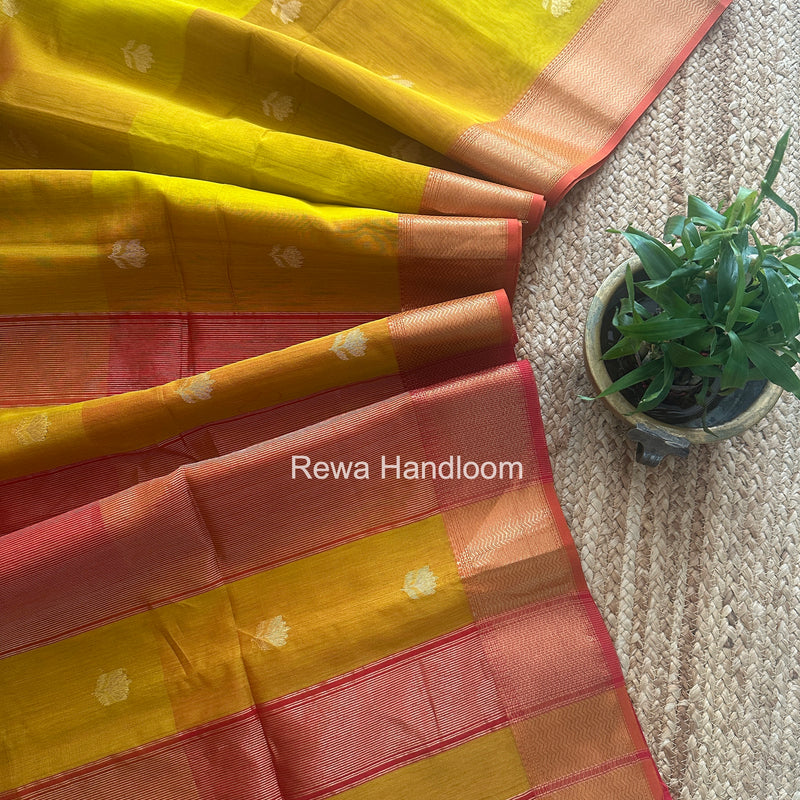 Maheshwari Mustard Yellow Lotus Shaded Butta Saree SLB06