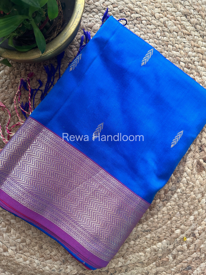 Maheshwari Dark Blue Pure Silk Saree PS22