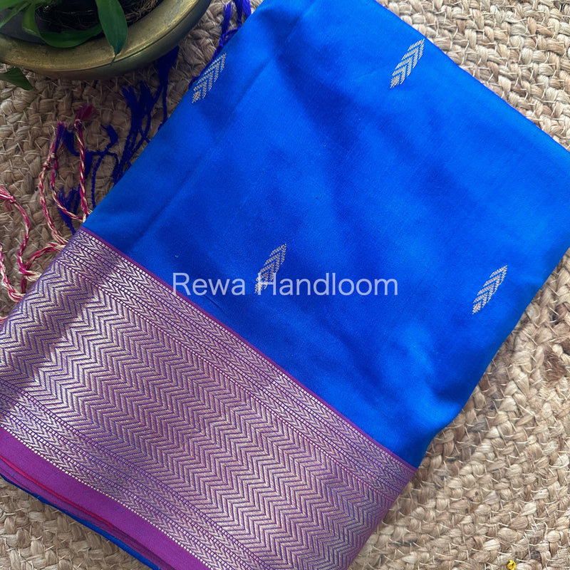 Maheshwari Dark Blue Pure Silk Saree PS22