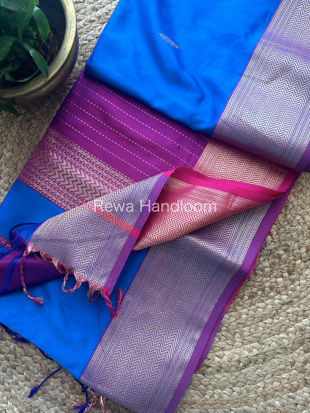 Maheshwari Dark Blue Pure Silk Saree PS22