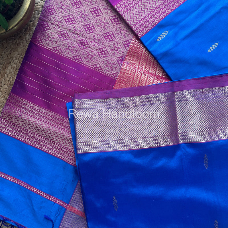 Maheshwari Dark Blue Pure Silk Saree PS22