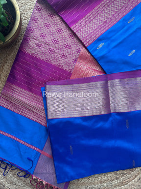 Maheshwari Dark Blue Pure Silk Saree PS22