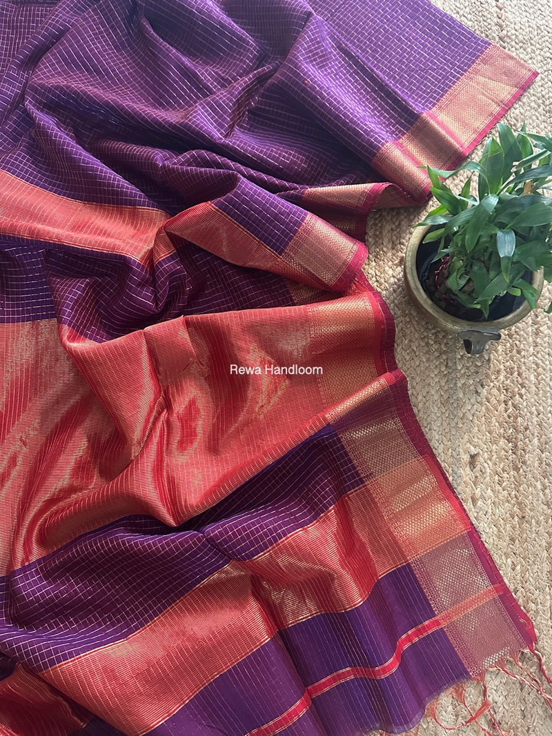 Maheshwari Purple Zari Checks Saree ZCHX401