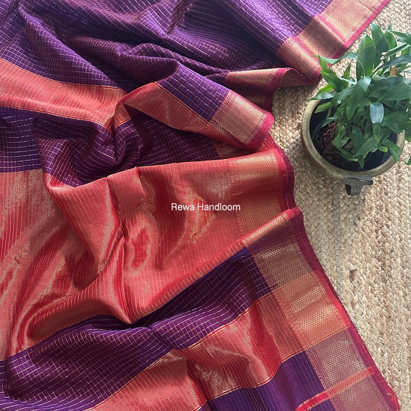 Maheshwari Purple Zari Checks Saree ZCHX401