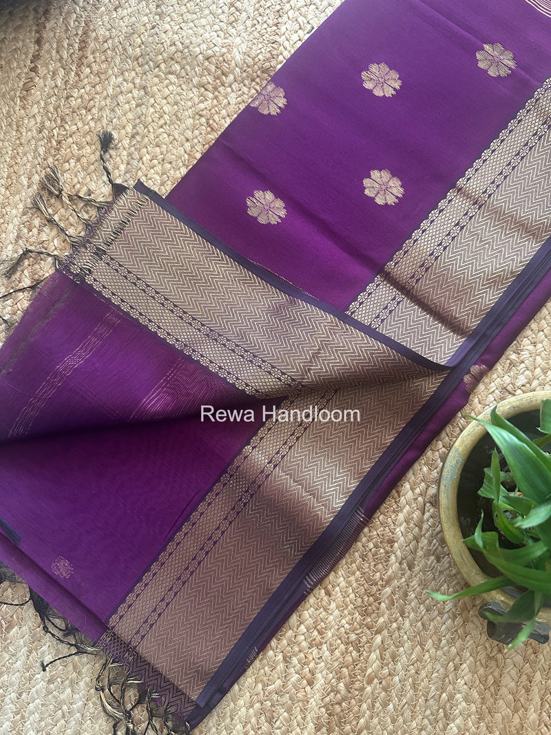 Maheshwari Dark Purple Flower Butti Saree JBS094