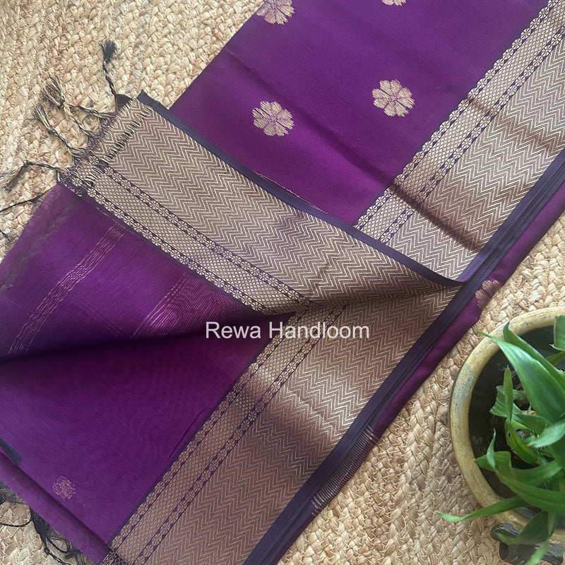 Maheshwari Dark Purple Flower Butti Saree JBS094
