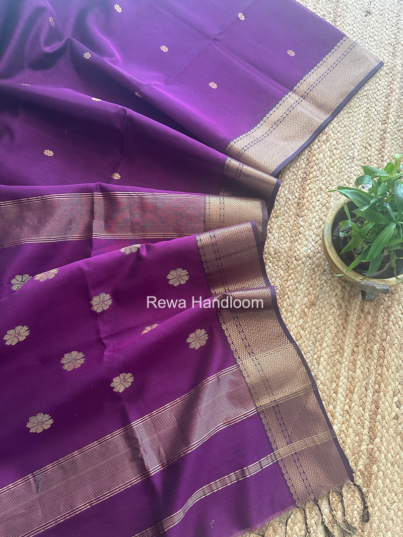 Maheshwari Dark Purple Flower Butti Saree JBS094