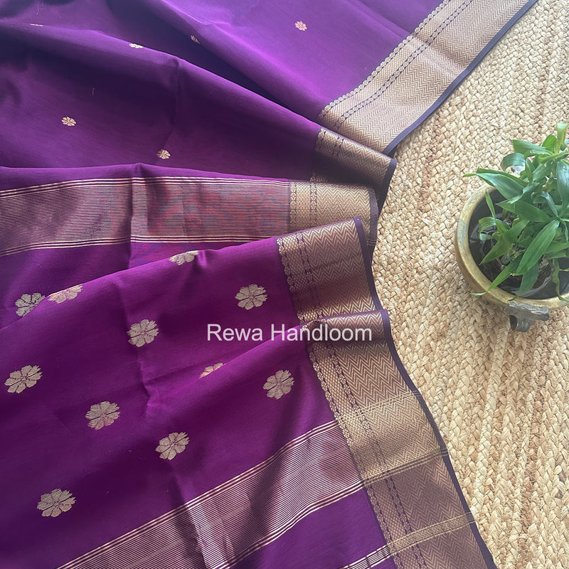 Maheshwari Dark Purple Flower Butti Saree JBS094