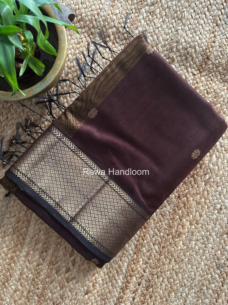 Maheshwari Brown Flower Butti Saree JBS095