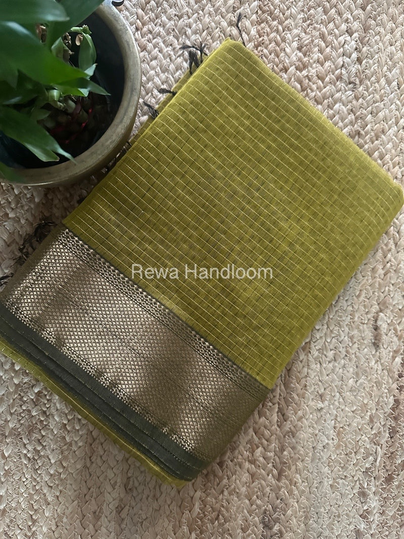 Maheshwari Mehendi Green Zari Checks Saree ZCHX353