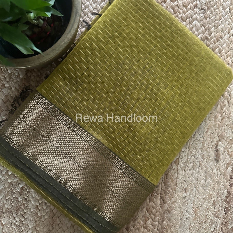 Maheshwari Mehendi Green Zari Checks Saree ZCHX353